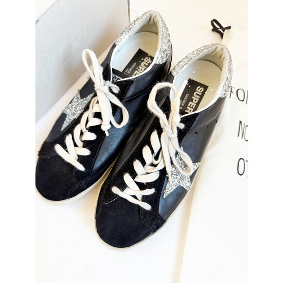 Golden Goose Super Star Classic Low Black Silver 38 Size 8 - Picture 3 of 7